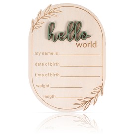 Gosknor Baby Announcement Sign, 5.91x4.13 Inch Wooden Hello World Baby Name Sign Newborn Announcement Sign Birth Announcement Plaque for Home Hospital Nursery