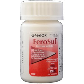Ferrous Sulfate FC 325mg (5GR) Generic for Feosol Red Tablets 100 Tablets per Bottle 4 PACK Total 400 tablets