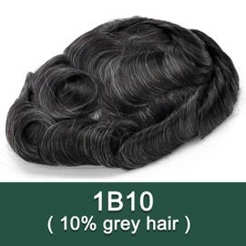 Ehairc Mens Toupee French Lace Pu Front Hair System For Men Breathable Toupee For Men 100% Human Hair 120% Medium Density Base Size 6X9 Inch (#1B10)