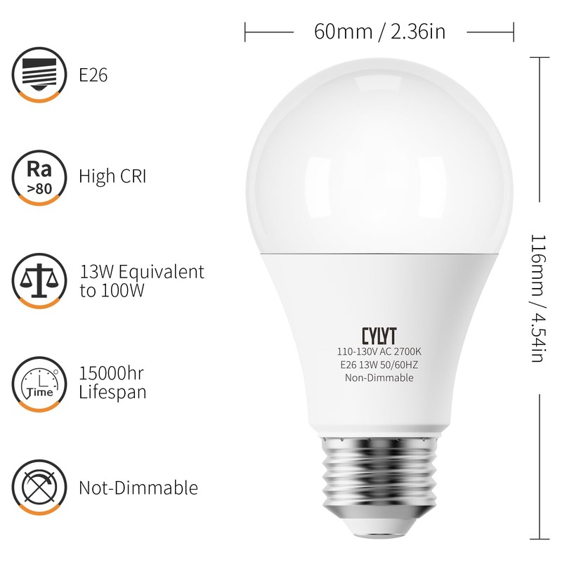 CYLYT 100W Equivalent Bright LED Light Bulbs, Warm White 2700K