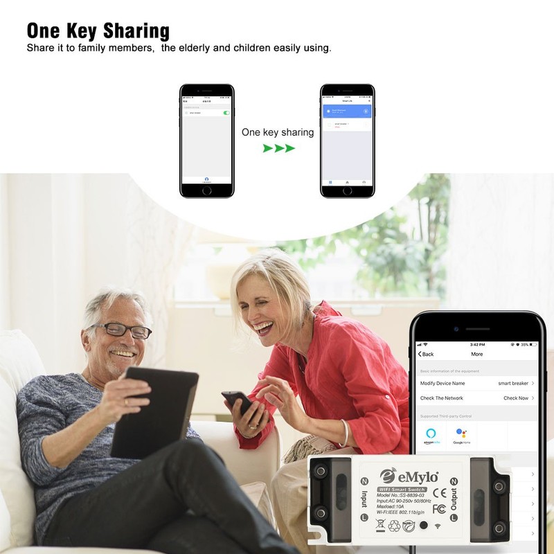 eMylo Tuya Smart WiFi Switch 2.4GHz, 1 Channel Wireless Relay