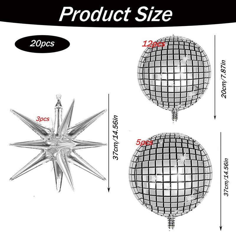 20 Pcs Disco Ball Balloons, Disco Balloons 22Inch 4D Large