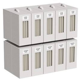 TIMBLE Bed Sheet Organizers & Storage, 10 Pack for King, Queen & Large Sheet Sets, Closet Organizer for Linens, Clothes, Blankets & Bedding, Foldable Fabric Bins with Handle, Name Tag & Window (Beige)