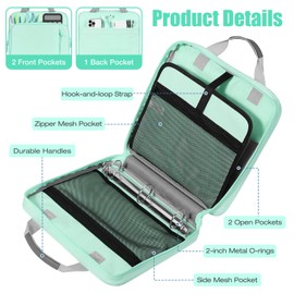 MoKo Zipper Binder, 2 inch 3 Ring Binder with 500 Sheet Capacity, Shoulder Strap Handle, Multi-Pocket Bag for Middle School Student, Mint Green