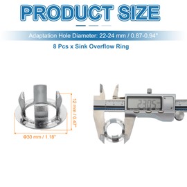 PATIKIL Sink Overflow Ring, 8 Pcs Bathroom Sink Overflow Drain Cover Sink Basin Trim Insert in Hole Round Cap for Bathroom Kitchen Basin Wash Basin, Silver