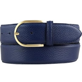 BELTINGER Women's Belt Made of Grained Leather with Quilted Seam, 4 cm, High-Quality Leather Belt with Pigment Embossing, 40 mm, Women's Jeans Belt with Golden Belt Buckle, 4 cm, Blue, Gold