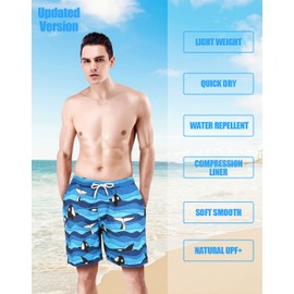 LUCOWEE Mens Swim Trunks with Compression Liner Anti Chafe no Mesh Net Comfort Boxer Brief Lined 5/7 inch Inseam Bathing Suit, Silver Lining, X-Large