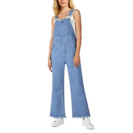 HISEA Denim Overalls Loose Fit for Women, Women's Jean Cotton Overall Bib Baggy with Barrel Leg for Summer and Work, Blue