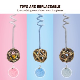 Omawrf Hanging Retractable Catnip Cat Spring Toys,Fluffy Ball Cat Toys with Bell,6 Pack Hanging Interactive Teaser for Indoor Kittens,Promotes Exercise, Chase & Play, Kitten-Safe Bouncy Fun (Ball)