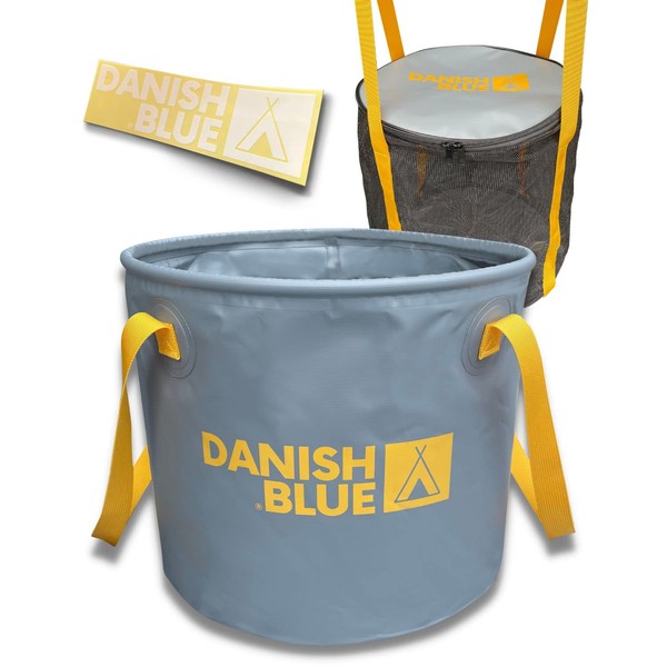DANISH BLUE® Folding Bucket with Bottom Plate and Clothesline Net, 13.8 gal (33 L) (Supervised by Camp Instructor), Makes an Ideal Folding Bucket for Multi-purpose, Large Capacity, Freestanding,
