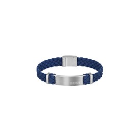 BOSS Men's Dylan leather 1580609M Bracelet, SILVER/NAVY, One Size