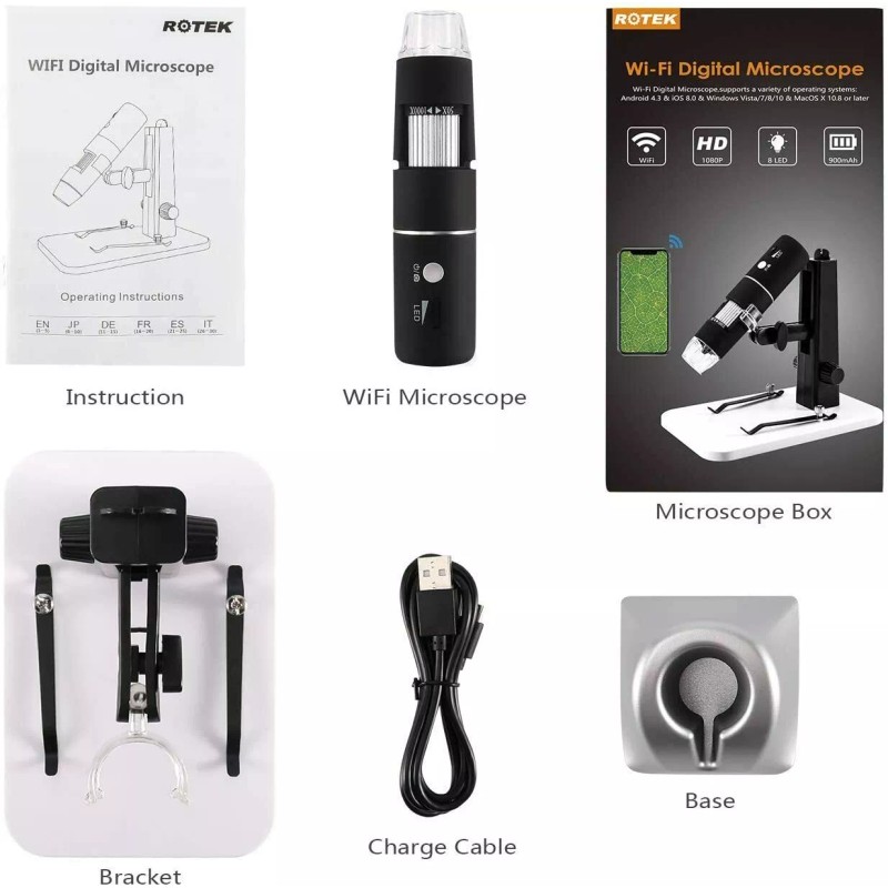 ROTEK Digital Microscope, ROTEK WiFi USB Microscope Camera 1000x Zoom