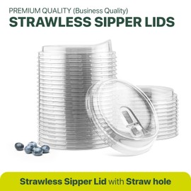 [1000 Pack] Strawless Sipper Lids for 12-24 oz Clear Plastic Coffee Cup (1000 Lids)