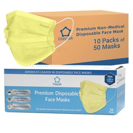 Litepak Premium Disposable Face Masks (500 Masks (10 Boxes), Yellow)