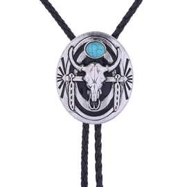 GelConnie Western Bolo Tie for Men Cow Skull Design Cowboy Tie - Black Leather Bolo Necktie Necklace Bola Necktie Turquoise Bolo Tie for Women