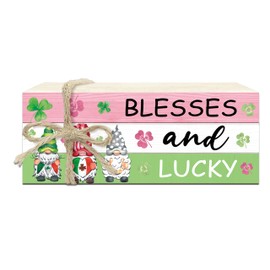 3 Pcs St Patricks Day Table Decor, Irish Lucky Wooden Block Decorative, St Patrick's Day Gnome Tiered Tray Decor, Saint Patricks Day Decorations for Irish Home Irish Pub Farmhouse Shelf Decor, 09