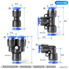SUPVOX 40 Piezas 6mm Manguera de Aire Conector de Empuje Neumático, con 10 Divisores, 10 Codos, 10 T y 10 Rectos, Kit de Accesorios Manguera Junta de Aire para Tuberías de Aire Herramientas Neumáticas