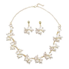 ankbrats Women's Gold Pearl Jewellery Set, Hypoallergenic Freshwater Pearl Pendant Pearl Stud Necklace, Adjustable Gold Pearl Necklace for Women, Wedding Jewellery, Gold