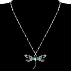 DALANE Enamel Alloy Rhinestone Novelty Dragonfly Necklace Pendant Insects Jewelry Charms Gifts for Women (Grass)