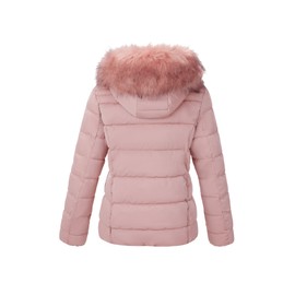 Bellivera Women's Puffer Jacket Warm Coat Hooded with Fur Collar 7695 Pink L