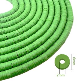 QiQnHngD 10 Strands Clay Bead, Heishi Beads for Bracelet Stack, Earth Tone Clay Beads for Adults, Flat Clay Beads Kit for Friendship Bracelets, Neutral Clay Beads Bracelet Making Kit(Fluorite Green)