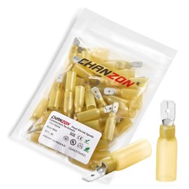 Chanzon UL Listed Heat Shrink Male Spade Wire Connectors 1/4" 12-10AWG Gauge Crimp Quick Disconnect Electrical Wiring Terminals 60pcs Yellow Waterproof for Automotive Marine Home Projects Boat Car