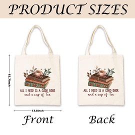 Book Canvas Totes, Reusable Cloth Cotton Tote Bags, Casual Cotton Tote Bag for Grocery, Shopping, Beach & Daily Use, Book Lover Gift, Tea Drinker Bag, All I Need is A Good Book and A Cup of Tea Bag