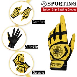 Spidergrip Nonslip Batting Gloves (Yellow Black, M)