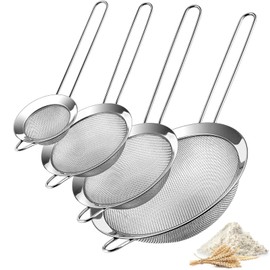 Coladores de Malla Fina de Acero Inoxidable, Coladores de Cocina Harina para Hornear Colador de Pasta con Mango Largo, 4 Medidas Diferentes (8.5cm, 12cm, 18cm, 22cm)