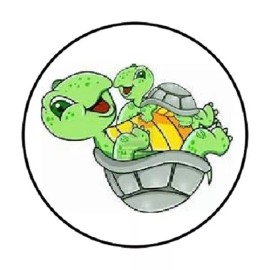 Homemade 48  CUTE TURTLES.  ENVELOPE SEALS LABELS STICKERS 1.2" ROUND
