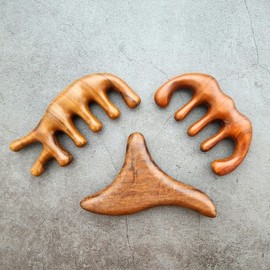 Sandalwood Wood Gua Sha Massager for Lymphatic Drainage, Scalp & Body Sandalwood Gua Sha - Monkey King 3ea