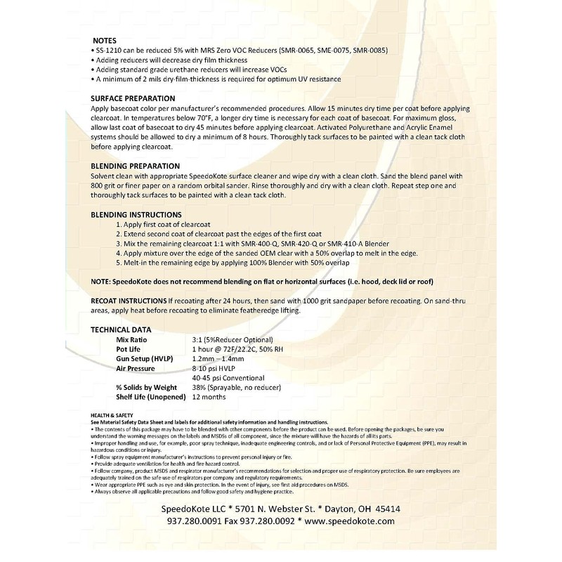 Speedokote Production Glamour Clear Coat, 2.1 voc Gallon Kit w/Slow