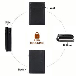 SENDEFN Men's Leather Wallet with RFID Protection Aluminium Credit Card Holder with Magnetic Closure Slim Wallet Card Holder Small Wallets, Ac-Black Blue, Fastened