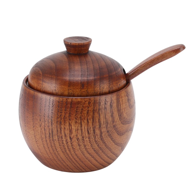 Wood Spice Jar Sugar Bowl Salt Box Seasonings Storage Container