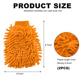 JUSTTOP 2PCS Premium Microfiber Wash Mitts, Absorbent Scratch-Free Lint-Free Double Sided Wash Glove, Soft Reusable Knobby Wash Mitt Glove Great for Car Washing Detailing Waxing (Orange)