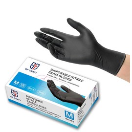 GP Craft  Black Nitrile durable disposable  gloves, 5 mil, powder free and latex-free, elastic, wear resistant, clean and waterproof Hand Thick - COUNT: 300pcs, SIZE: M