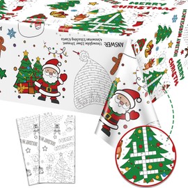 2Pack Christmas Coloring Tablecloths, Rectangular Paper Xmas Table Covers, Giant Coloring Poster Santa Claus Snowman for Kids Winter Holiday New Year Merry Christmas Party Supplies, 54 x 108inch