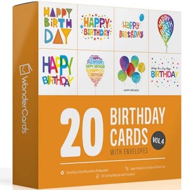 Wonder Cards Birthday Cards Multipack of 20 | Each Birthday Card box includes 10 Colourful Happy Birthday Card Designs | Blank Inside | Bulk