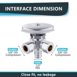 (Pack of 5) Seelink Multi-Turn Dual Outlet Angle Stop Valve, 1/2" Pex Crimp F1807 Pipe Inlet x (3/8 inch x 3/8 inch) Compression Outlets, Chrome Plated Brass