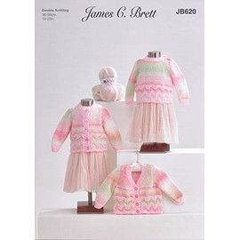 James C Brett JB620 Knitting Pattern Baby Childrens Sweater and Cardigans in Baby Marble DK
