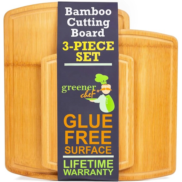 Greener Chef Glue Free Surface Bamboo Cutting Board Set of