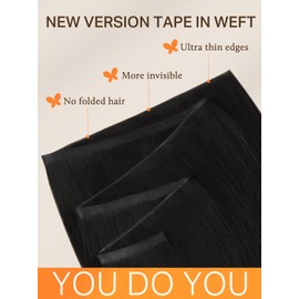 DOORES Weft Hair Extensions Human Hair, Natural Black 18 Inch 50g, Seamless Sew in Extensions For Women, Natural Looking