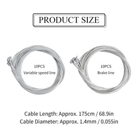 Futuhada 20 Pcs Bicycle Derailleur Shifter Cables Brake Cables Set, 10 Pcs 1.75M Bike Brake Cables with 10 Pcs Road Bike Shifter Cables, Mountain Bike Brake Line Bicycle Gear Cable Wire Cables