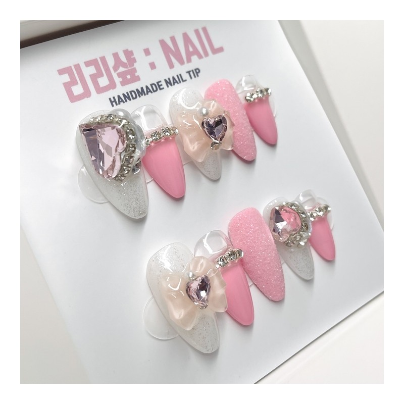Sweet Pink Sugar Handmade Nail Tips - Short Almond /