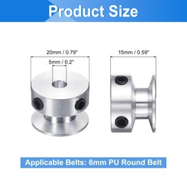 sourcing map 2Pcs Single Groove Pulley, 5mm Fixed Bore 20mm Outer Diameter Aluminum Alloy Mechanical Belt Pulley with Hex Wrench for 6mm PU Round Belt