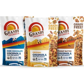 Grandy Organics Coconola Granola Variety Flavors, Original, Chocolate & Peanut Butter, Certified Organic Granola, Gluten Free, Grain Free, 9oz Each, Pack of 3