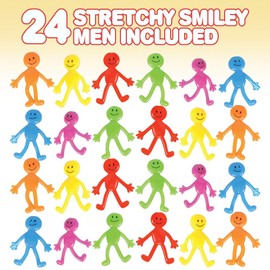 ArtCreativity Stretchy Smile Face Men - Bulk Pack of 24 - Stress Relief Fidgeting Toys for Kids and-Adults, 5 Vibrant Colors, Sensory Toys for Autism and ADHD, Fun Birthday Party Favors for Children