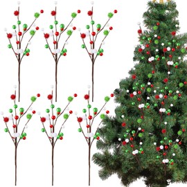 Hotop 6 Pcs 16 Inch Christmas Tree Picks Decorations Red Green Christmas Ornaments Xmas Floral Branches and Ball Picks Decoration for Holiday Tree Topper Decor (Classic)