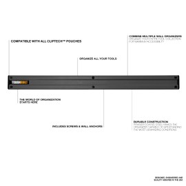 ToughBuilt - 24" Wall Organizer,Compatible with All ClipTech Pouches, Includes Screws & Wall Anchors, Powder-coated Steel - (TB-53)