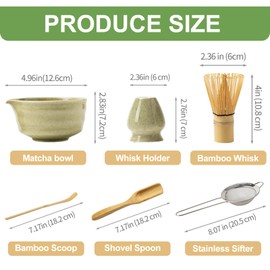 6-Piece Matcha Whisk Set,Japanese Tea Ceremony Kit with Ceramic Matcha Bowl,Bamboo Whisk & Holder, Bamboo Scoop, Shovel Spoon & Stainless Steel Sifter,Eco-Friendly for Home/Cafe